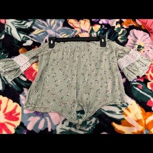 mint with flowers blouse